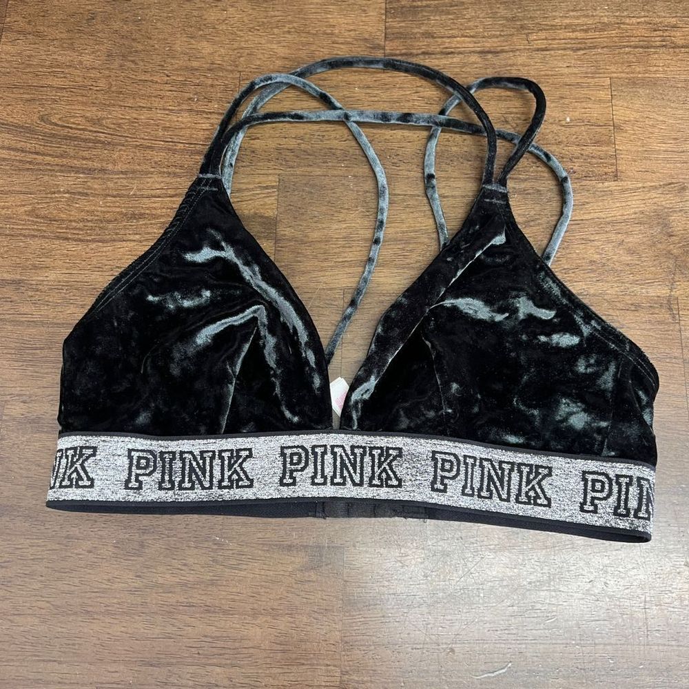 Victoria's Secret PINK Black Velvet Bralette Women's Size S‎ Sexy Lingerie Top